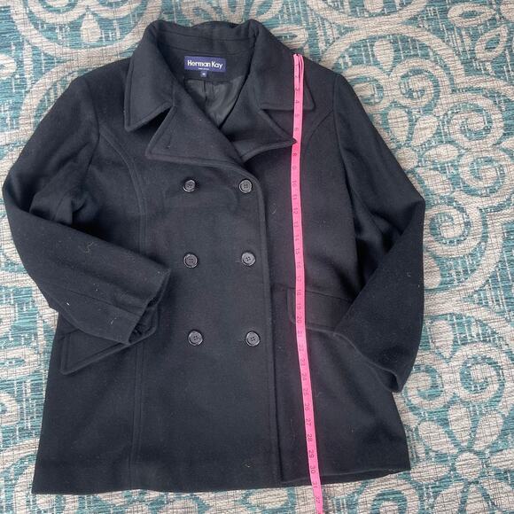 Herman Kay‎ Black Wool Blend Double-Breasted Peacoat - Size 14 - Picture 5 of 6